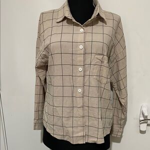 3/$25 Cream and Black Long Sleeve Button Down Shirt with Notched Collar